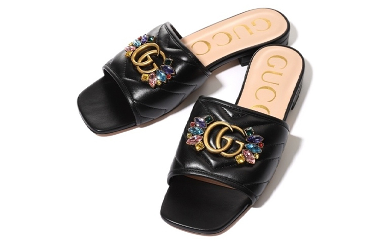 Order GUCCI古馳 皮革 套穿平底 一字拖鞋 女式 黑色