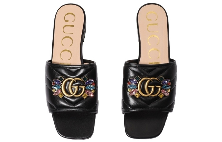 Lookbook GUCCI古馳 皮革 套穿平底 一字拖鞋 女式 黑色