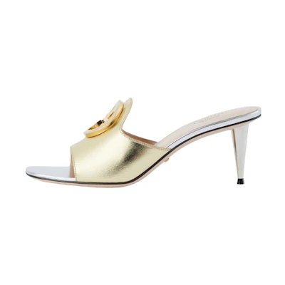 (W) Gucci Leather Slide 'Gold Logo'
