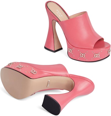 GUCCI古馳 皮革套穿高跟圓頭 時尚涼拖 女款 粉色 Shop GUCCI古馳 皮革套穿高跟圓頭 時尚涼拖 女款 粉色