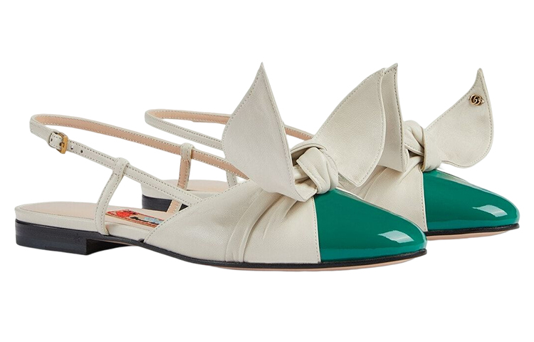 Order (Women) Gucci Leather Slingback Flats 'White Green Year of the Rabbit' 729755-BNC80-3146
