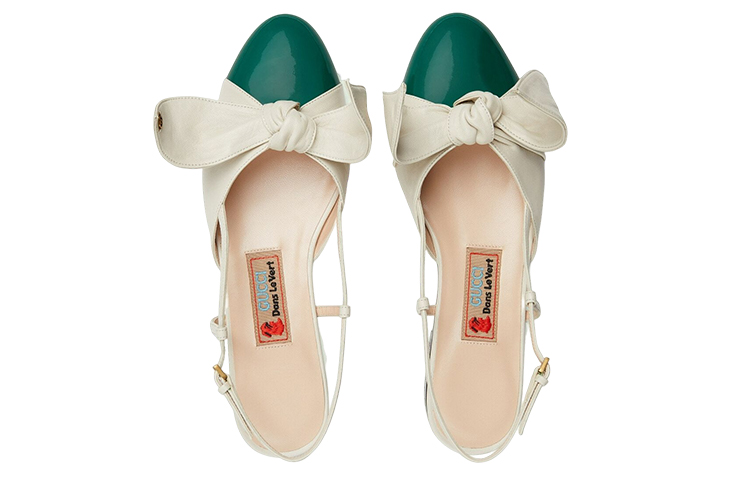 Lookbook (Women) Gucci Leather Slingback Flats 'White Green Year of the Rabbit' 729755-BNC80-3146