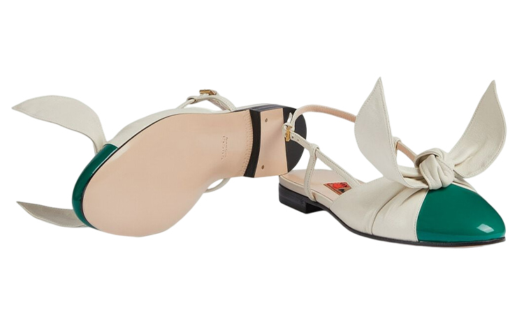 Purchase (Women) Gucci Leather Slingback Flats 'White Green Year of the Rabbit' 729755-BNC80-3146