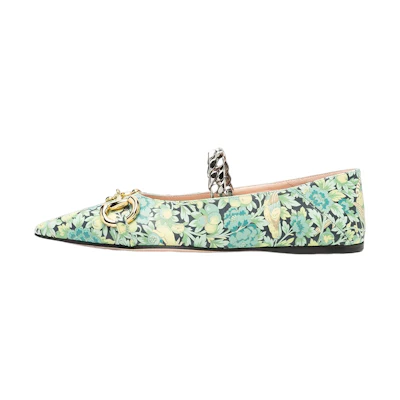 (W) Gucci Leather Slip-On 'Floral Print Green'