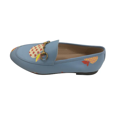 (W) Gucci Leather Slip On Shoes 'Blue Red'