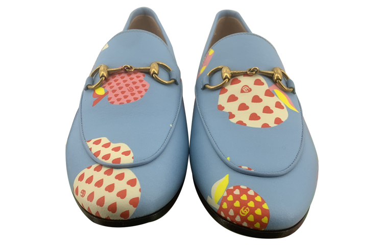 (W) Gucci Leather Slip On Shoes 'Blue Red' 圖 2