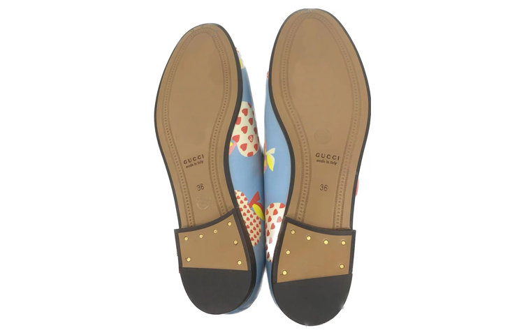 (W) Gucci Leather Slip On Shoes 'Blue Red' 圖 4