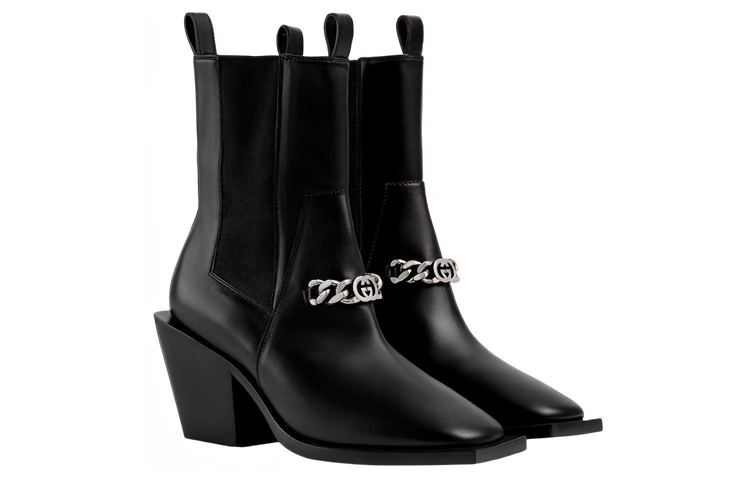 Lookbook (W) グッチ レザー スクエアトゥ チェルシーブーツ (ブラック) 729966-AABK7-1058