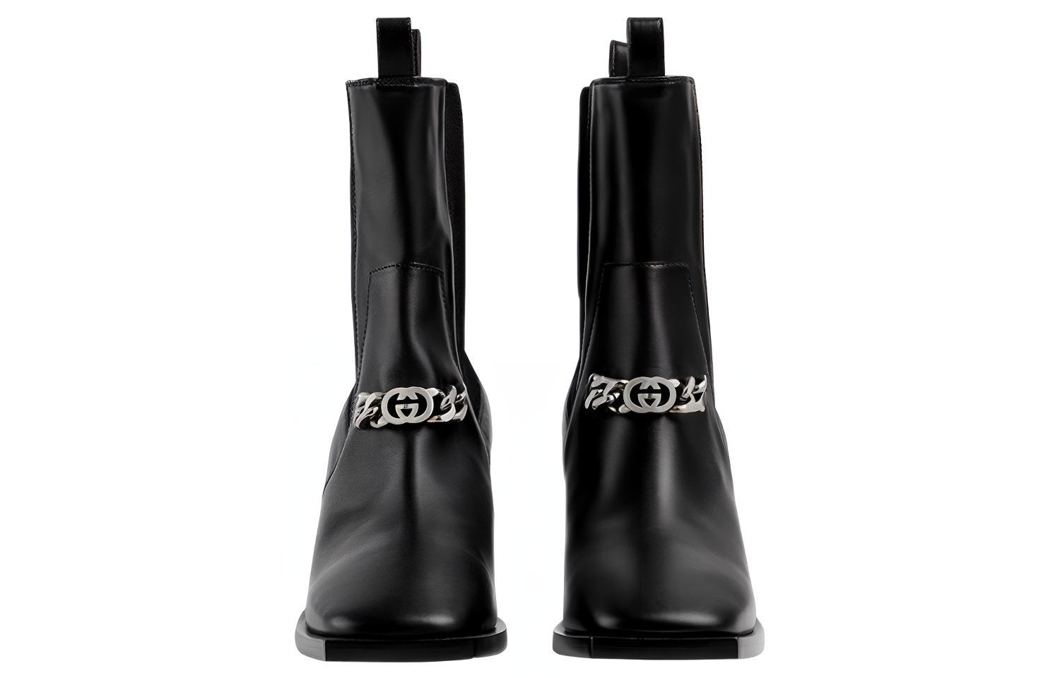 Shop (W) グッチ レザー スクエアトゥ チェルシーブーツ (ブラック) 729966-AABK7-1058