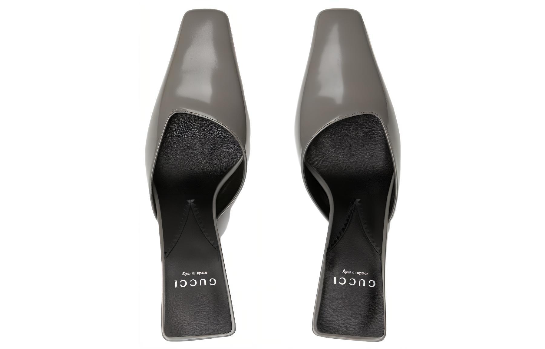 Shop (W) グッチ レザー スクエアトゥ ミュール "グレーコンフォート" 764184-CLG00-1275