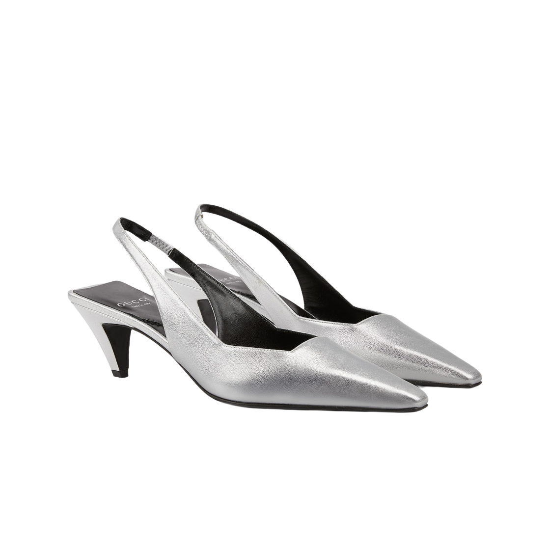 Order (W) High Heels Gucci Kulit Persegi Slip-On 'Silver' 764192-0MW00-8106