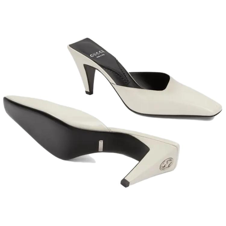 (W) Gucci Leather Square-Toe Slipper 'White' 圖 5