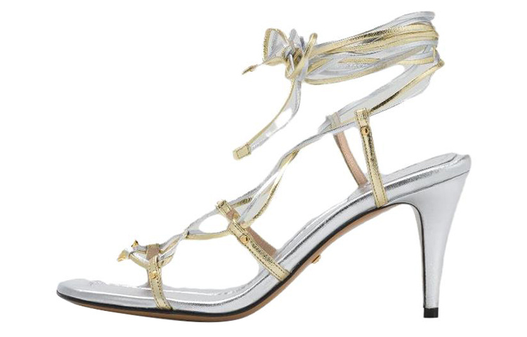 Buy (W) Sandal Stiletto Tali Kulit Gucci 'Emas Perak' 738679-B8B20-8150