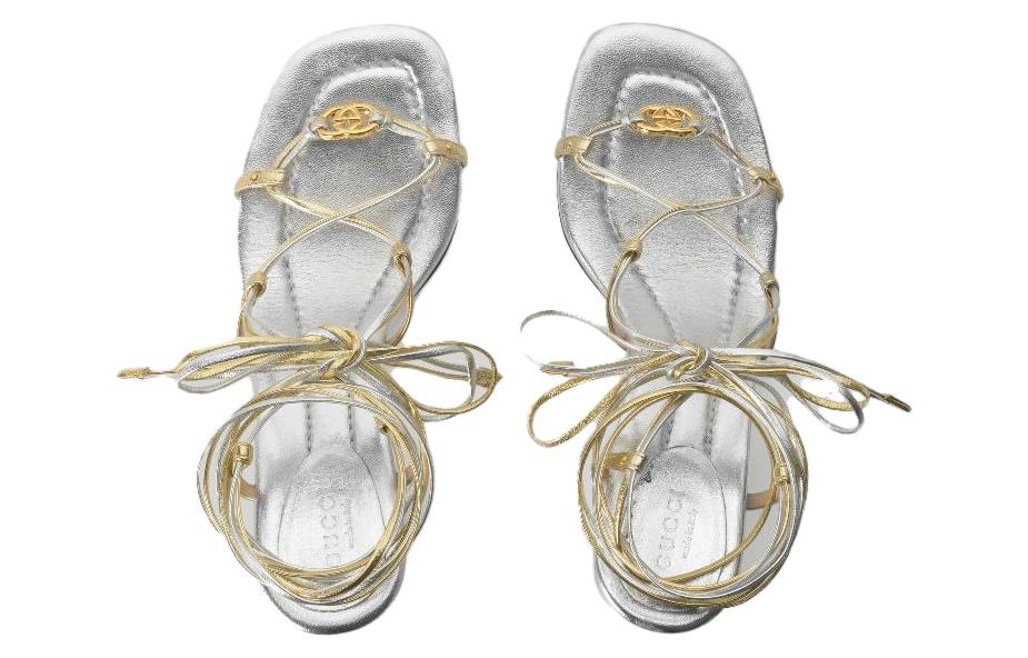 Lookbook (W) Sandal Stiletto Tali Kulit Gucci 'Emas Perak' 738679-B8B20-8150