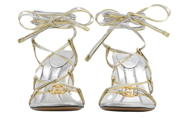 Shop (W) Sandal Stiletto Tali Kulit Gucci 'Emas Perak' 738679-B8B20-8150
