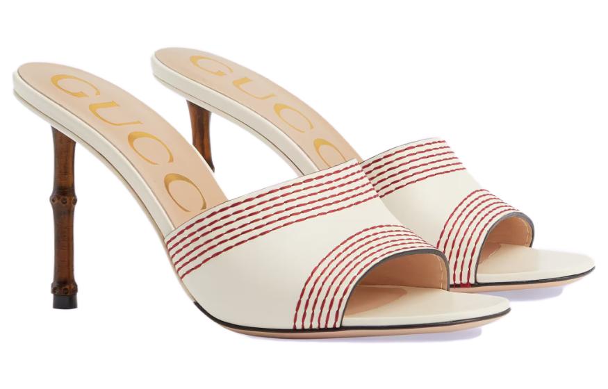 Order GUCCI古馳 皮革 細跟一字 時尚涼拖 9.5cm 女款 白色
