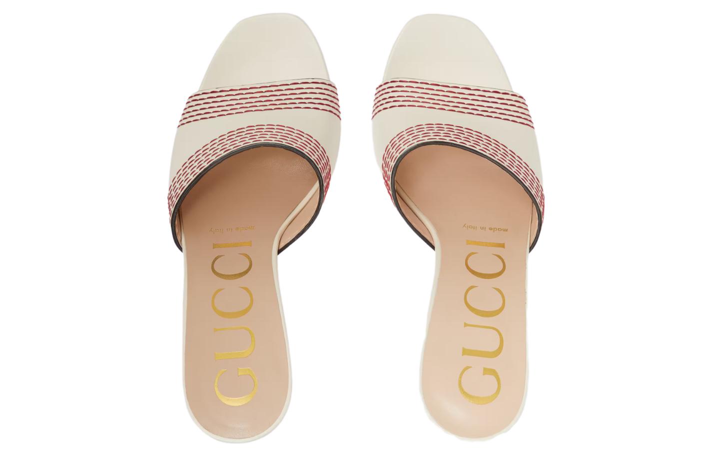 Lookbook GUCCI古馳 皮革 細跟一字 時尚涼拖 9.5cm 女款 白色
