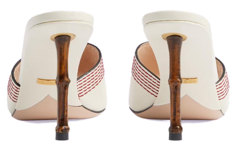 Shop GUCCI古馳 皮革 細跟一字 時尚涼拖 9.5cm 女款 白色