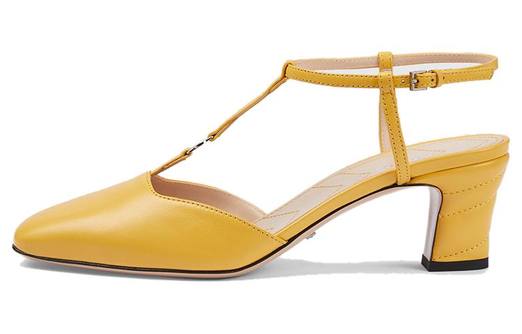 Buy (W) Gucci Hak Tinggi Kulit T-Strap 'Horseshoe Heel Yellow' 723446-BKO00-7110