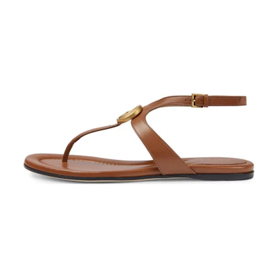 (W) Gucci Leather Thong Sandals 'Brown'