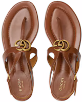 Shop GUCCI古馳 皮革 夾趾 平底 時尚涼鞋 女款 棕色