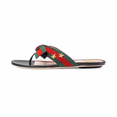 (W) Gucci Web Bow Accent G-Thong Sandal 'Black'