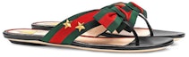 Order (W) Sandal Thong Gucci Kulit Web Busur Aksen 'Hitam' 433565-H5QA0-8490