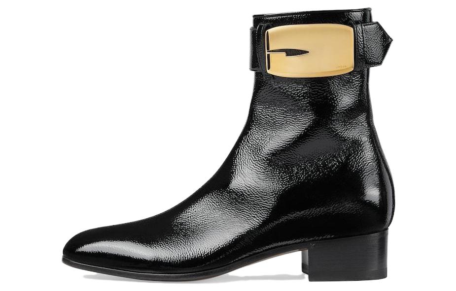 (W) Gucci Leather Zip Boot 'Black Gold'