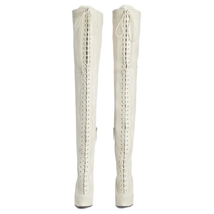 Shop (W) But Gucci Kulit Zip Boot Leg Tinggi 'Putih' 726079-AABHQ-9022