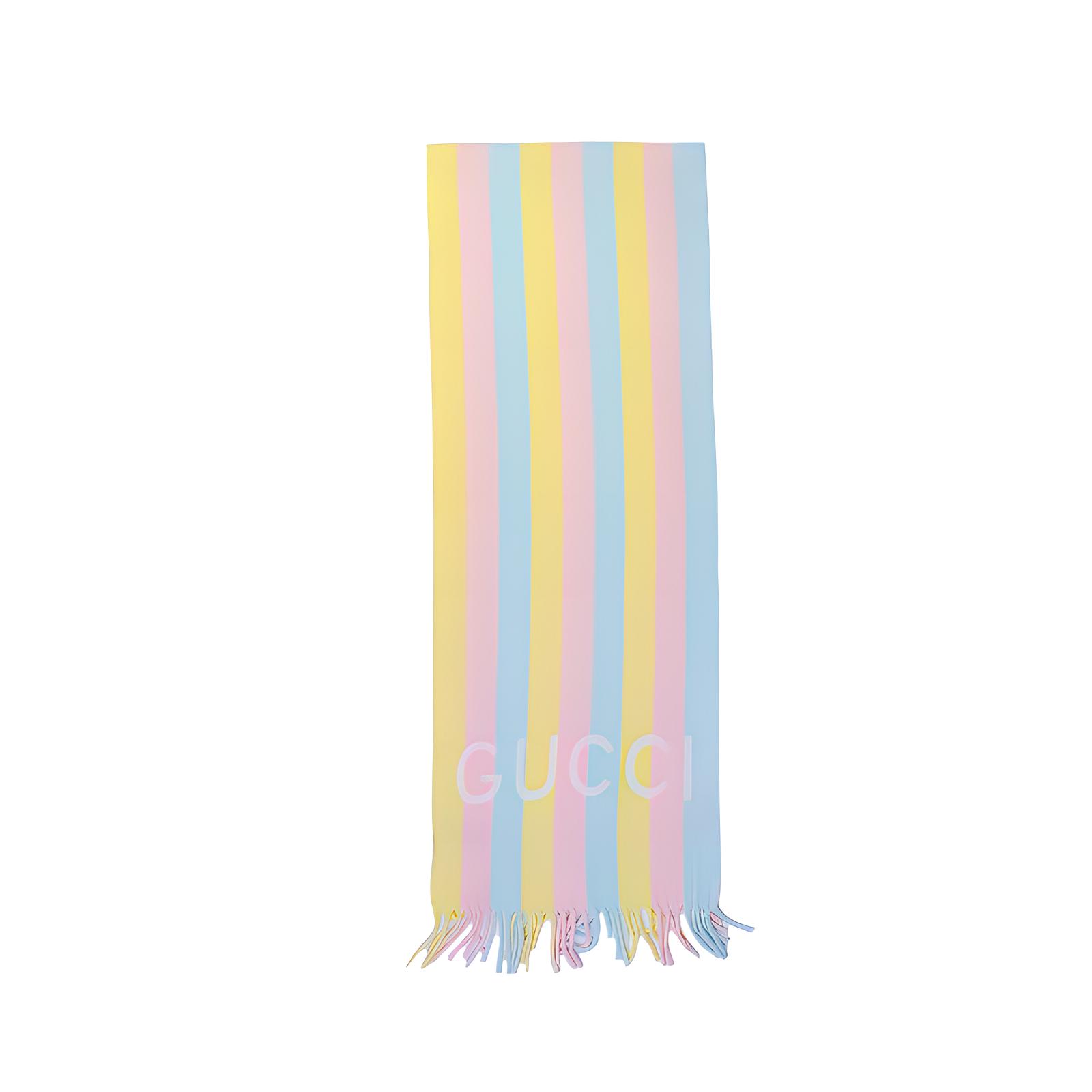 (Women) GUCCI Letter Print Colorful Striped Wool Fringe Scarf 627873-3GD91-6969