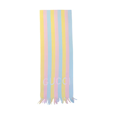 (Women) GUCCI Letter Print Colorful Striped Wool Fringe Scarf 627873-3GD91-6969