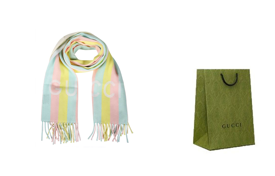 (Women) GUCCI Letter Print Colorful Striped Wool Fringe Scarf 627873-3GD91-6969 圖 2