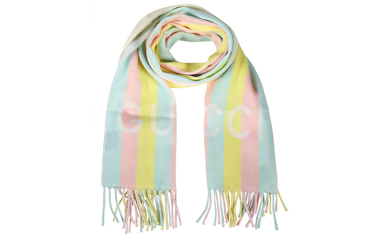 (Women) GUCCI Letter Print Colorful Striped Wool Fringe Scarf 627873-3GD91-6969 圖 3