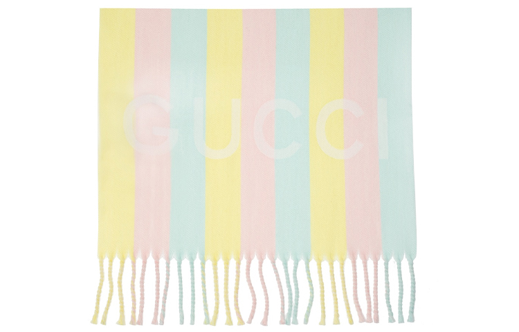 (Women) GUCCI Letter Print Colorful Striped Wool Fringe Scarf 627873-3GD91-6969 圖 4