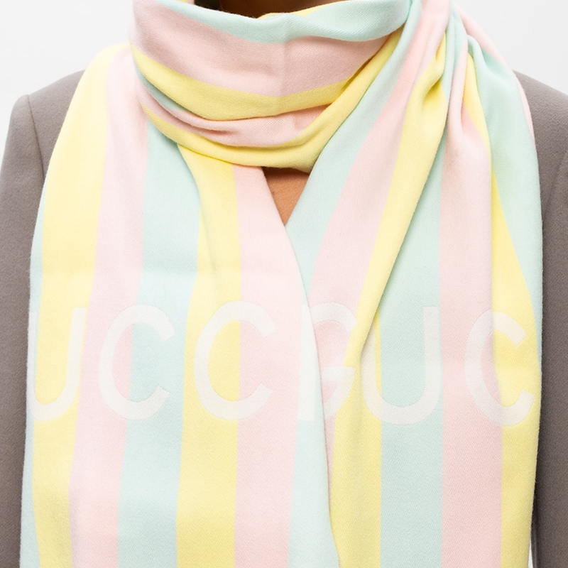 (Women) GUCCI Letter Print Colorful Striped Wool Fringe Scarf 627873-3GD91-6969 圖 5