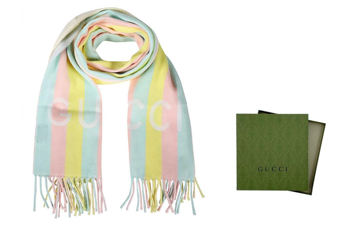 (Women) GUCCI Letter Print Colorful Striped Wool Fringe Scarf 627873-3GD91-6969 圖 6