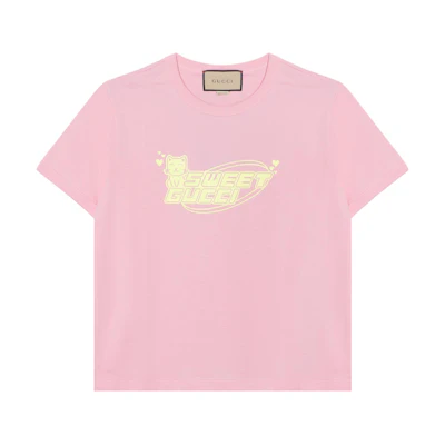 (Women) Gucci Letter Print Pink Crew Neck Short Sleeve T-Shirt 723566-XJGDD-5904
