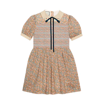 (Women) Gucci Liberty Floral Print Short Sleeve Dress for Women Multi-Color 635153-ZAFIU-5411