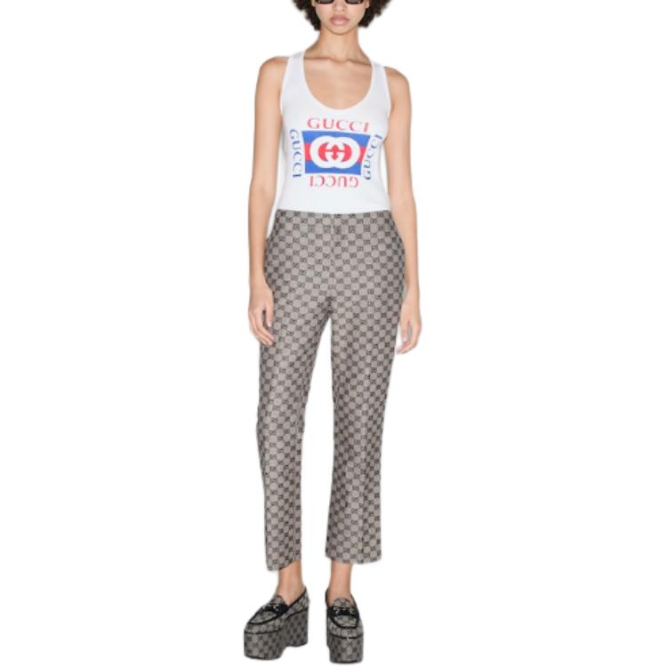 Lookbook (W) GUCCI Lido Pantalones Casuales Beige Colorblock con Cremallera Frontal. 786389-ZAM7G-9082