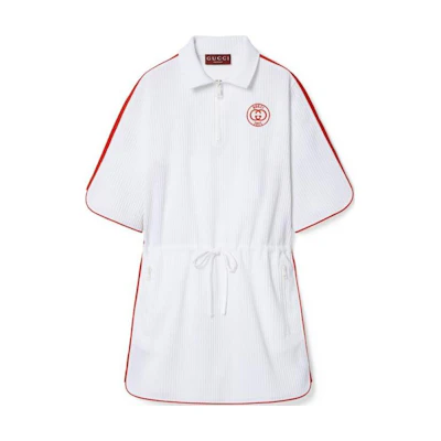 (Women) Gucci Lido Collection Logo Embroidered Zip Short Sleeve Dress Women White 743080-XJGK2-9203