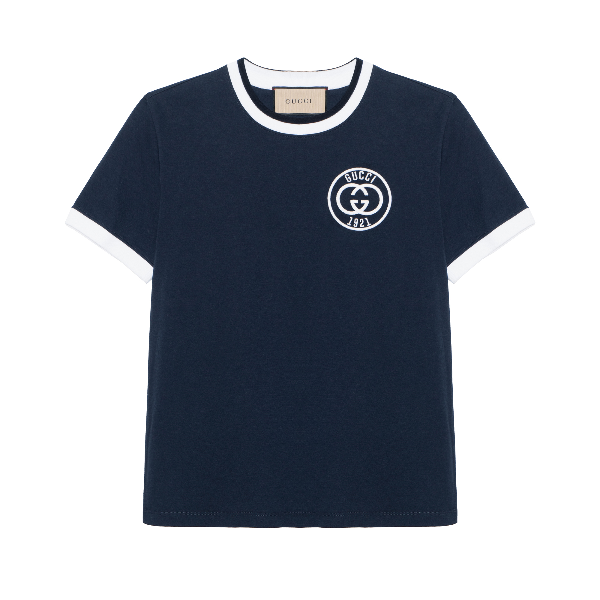 Buy (W) Gucci Lido 刺繡Logo條紋邊圓領T恤 海軍藍 SS24 756596-XJFV8-4930