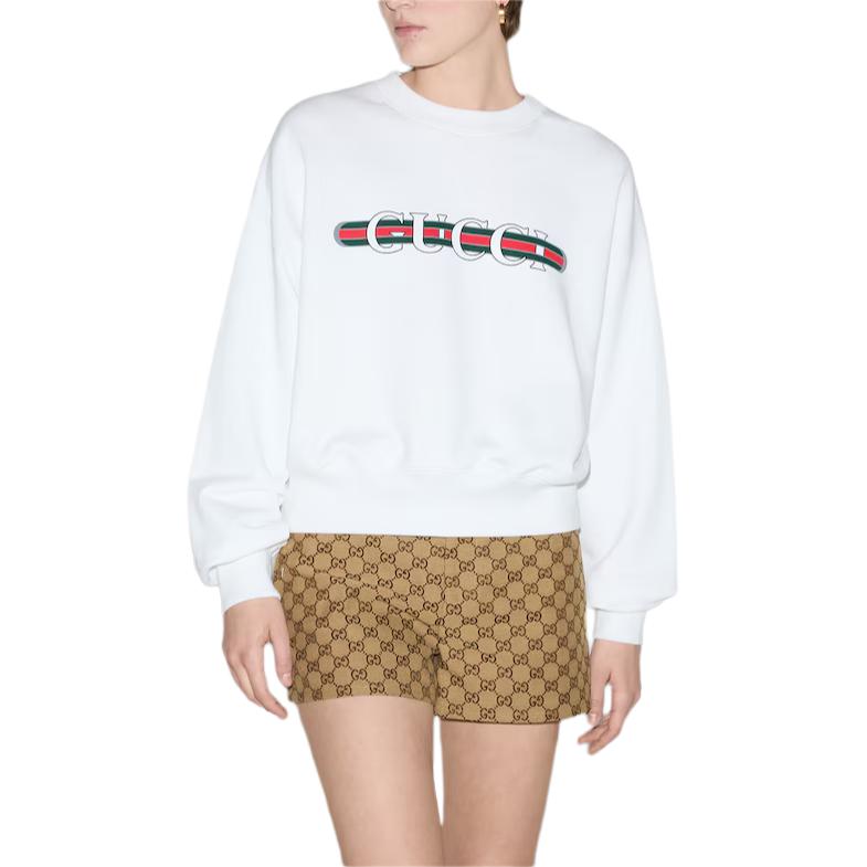 Shop (W) GUCCI Sudadera Blanca Logo Lido Cuello Redondo Manga Larga Mujer 789582-XJGLM-9074