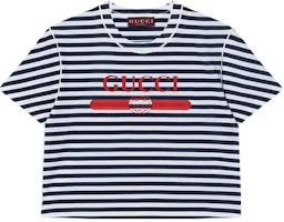 (Women) Gucci Lido Logo Print Striped Knit Short Sleeve T-Shirt Grey 789314-XJGL9-9074 (Women) Gucci Lido Logo Print Striped Knit Short Sleeve T-Shirt Grey 789314-XJGL9-9074