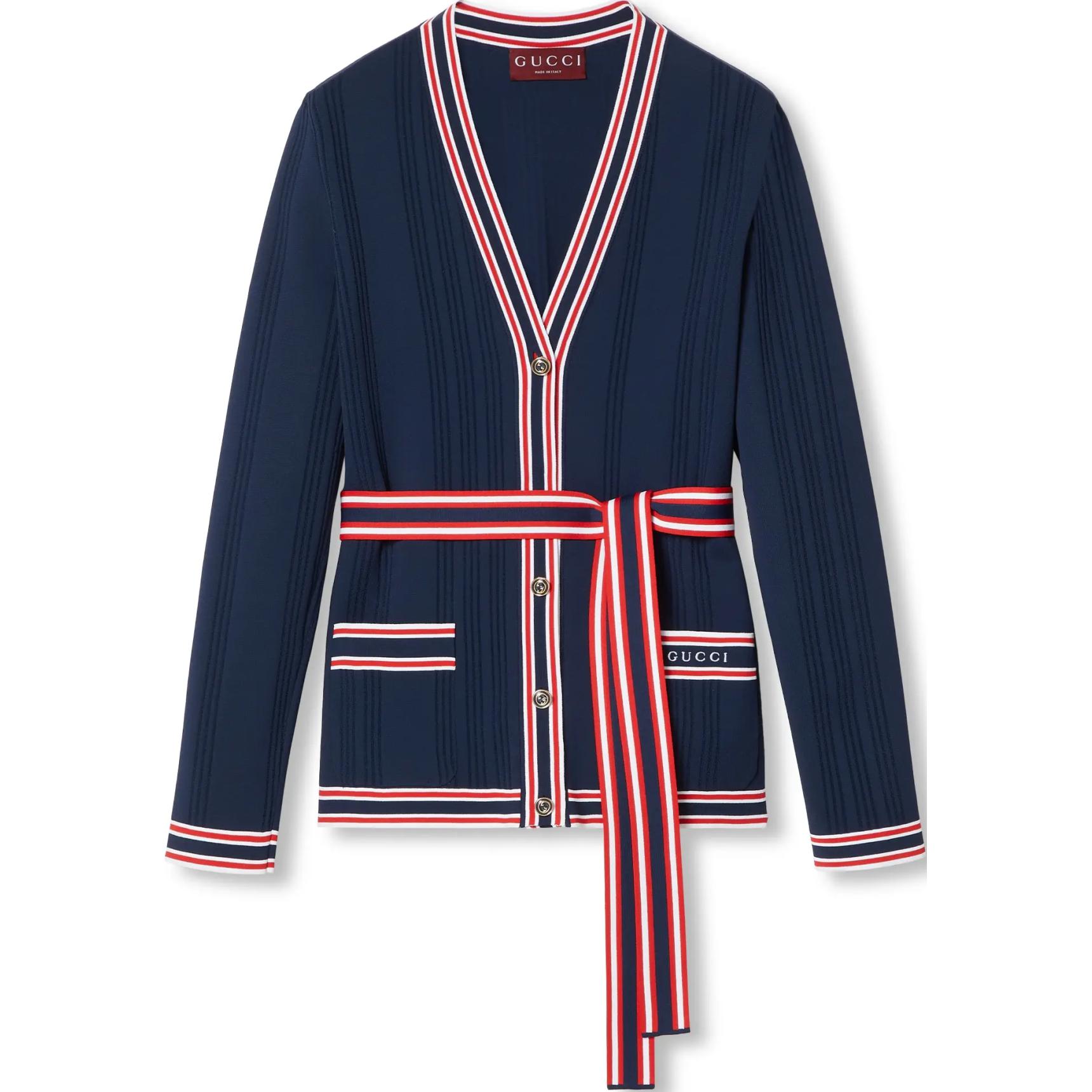 (Women) Gucci Lido Series Contrast Striped Knit Jumper Navy SS24 691714-XKD26-4915