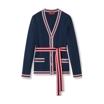 (Women) Gucci Lido Series Contrast Striped Knit Jumper Navy SS24 691714-XKD26-4915