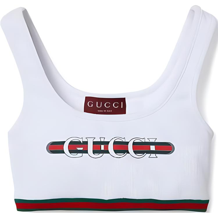 (Women) GUCCI Lido Series White Tank Top with Logo Strap Details. 789098-XJGK1-9074