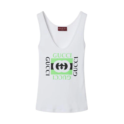 (Women) Gucci Lido Series White V-Neck Logo Print Tank Top 790344-XJGL4-9669