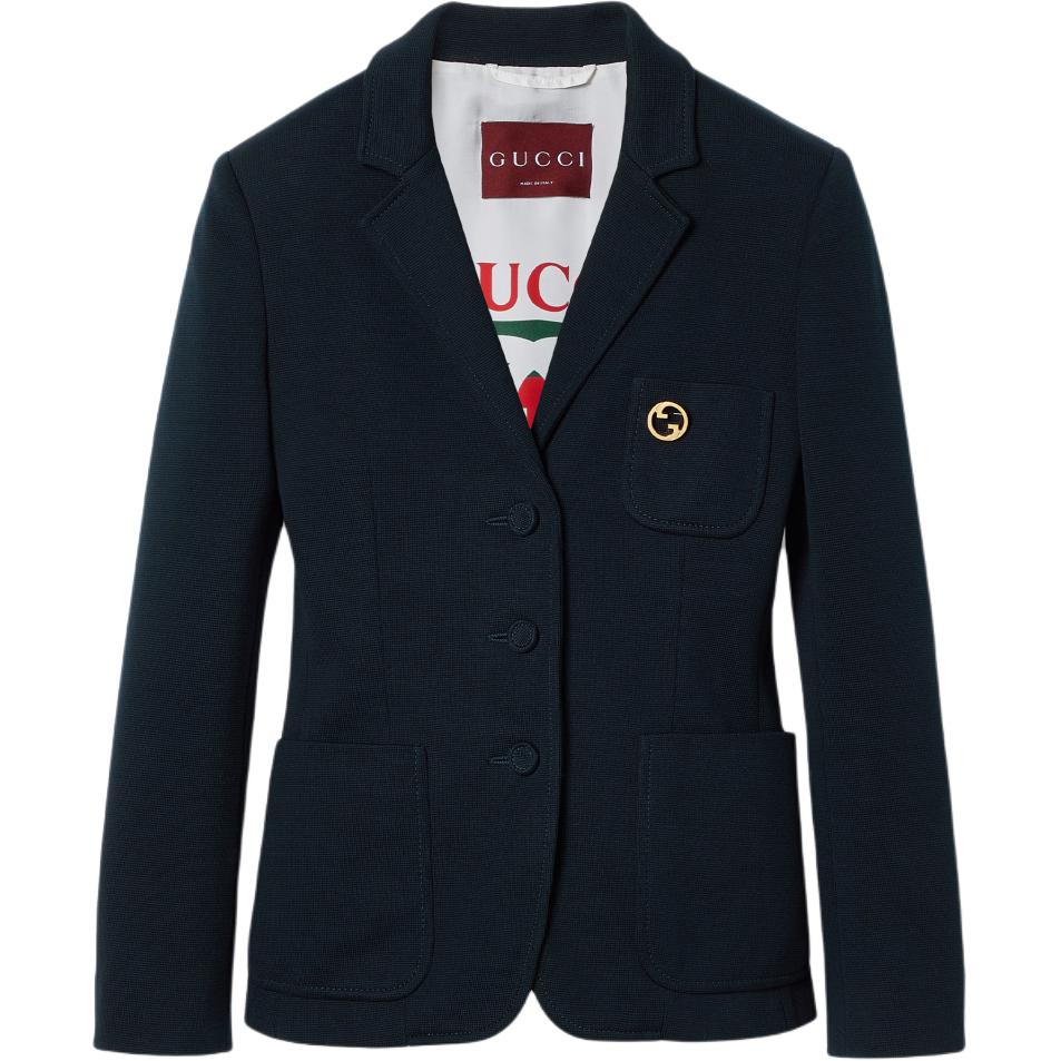 (Women) Gucci Lido Solid Color Single-Breasted Long Sleeve Blazer Blue 784830-ZAM6R-4433