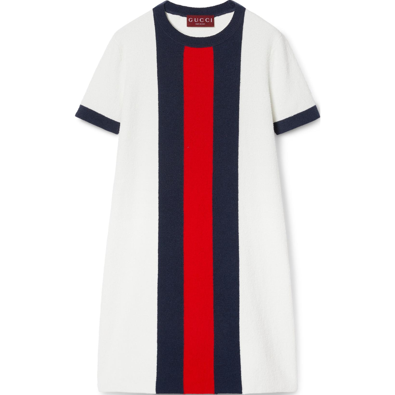 (Women) Gucci Lido SS24 Stripe Band Short Sleeve Dress Women Ivory White 788805-XKD13-9189