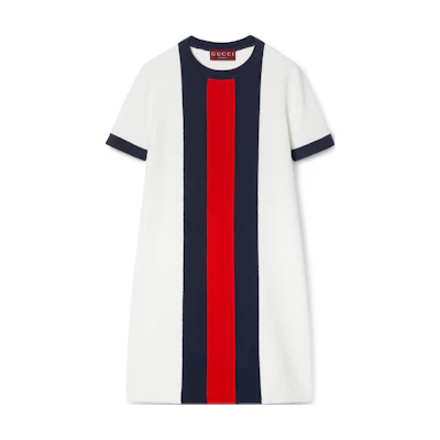 (Women) Gucci Lido SS24 Stripe Band Short Sleeve Dress Women Ivory White 788805-XKD13-9189